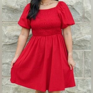 LuLaRoe Red Mini Dress with Puff Sleeves